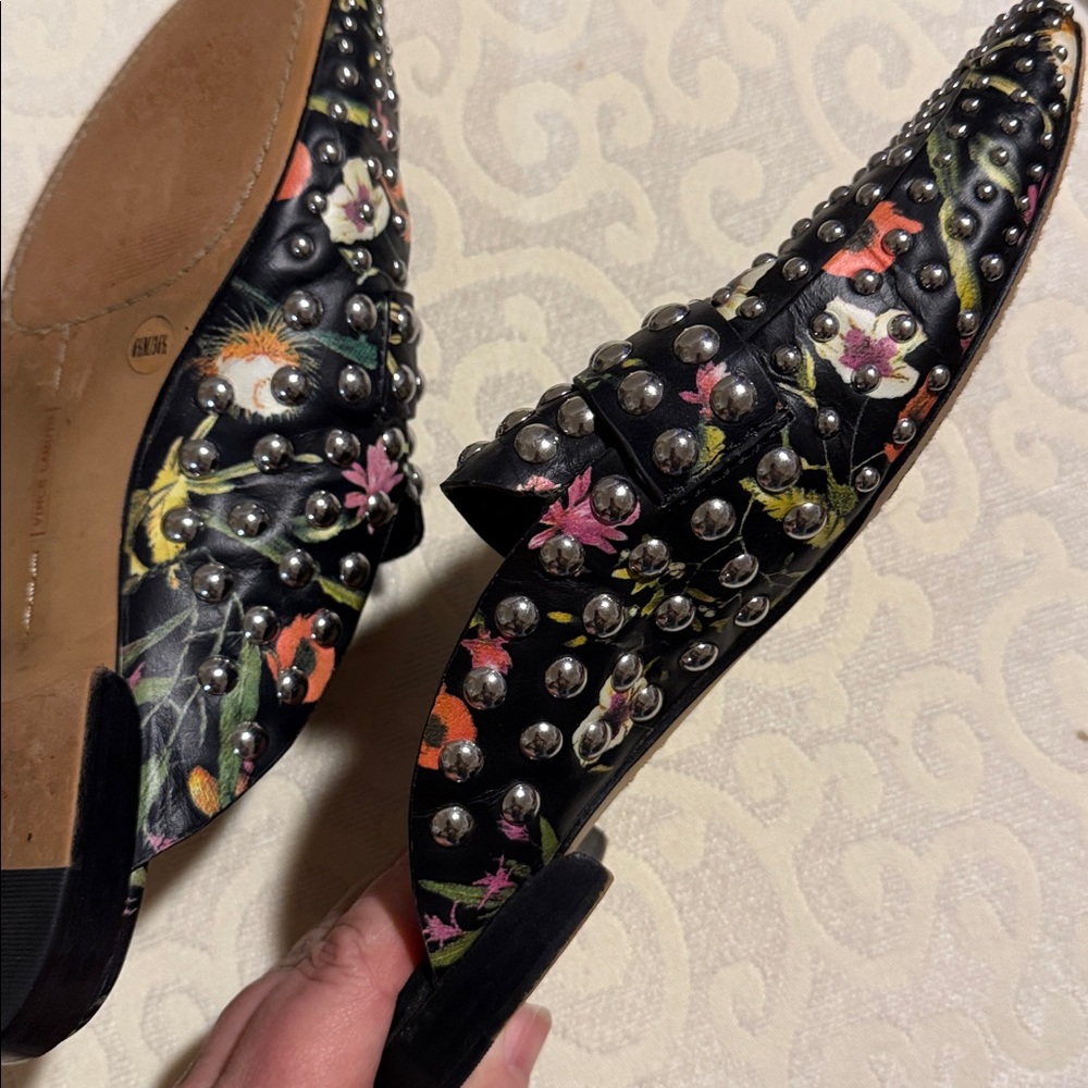 VINCE CAMUTO | Floral Leather Sessa Studded Loafer Mule Slide Shoes - Picture 6 of 8